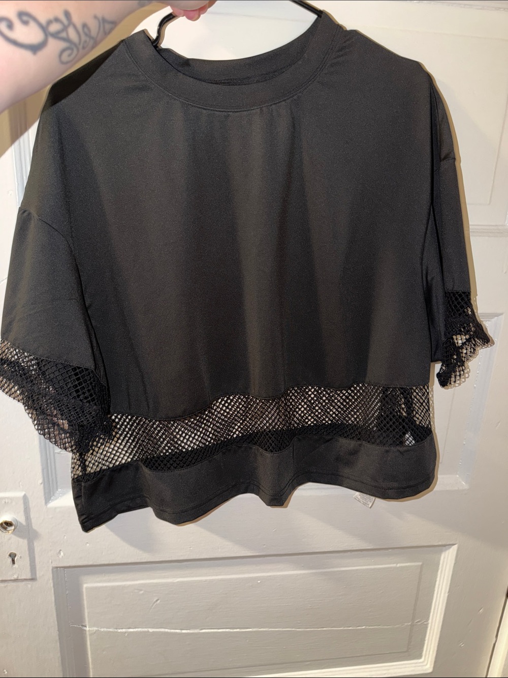 Black Mesh Trim Boxy Women’s Top